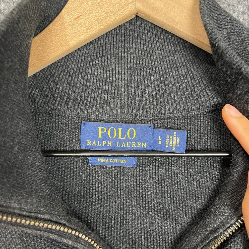 Polo Ralph Lauren Quarter Zip Sweater Mens Large Charcoal Grey Pima Cotton